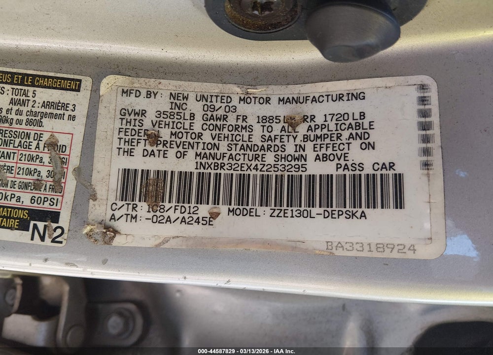 2004 TOYOTA COROLLA S VIN: 1NXBR32EX4Z253295