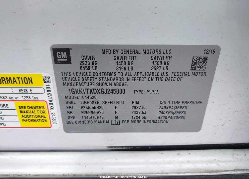 2016 GMC ACADIA DENALI VIN: 1GKKVTKDXGJ245800