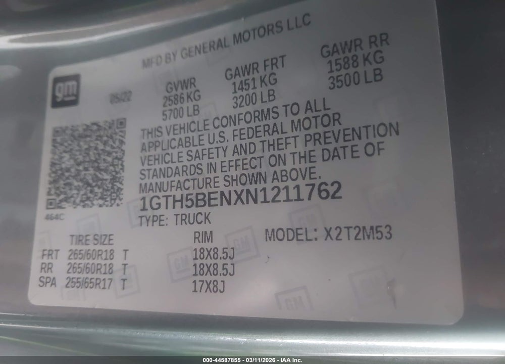 2022 GMC CANYON 2WD  ELEVATION STANDARD VIN: 1GTH5BENXN1211762