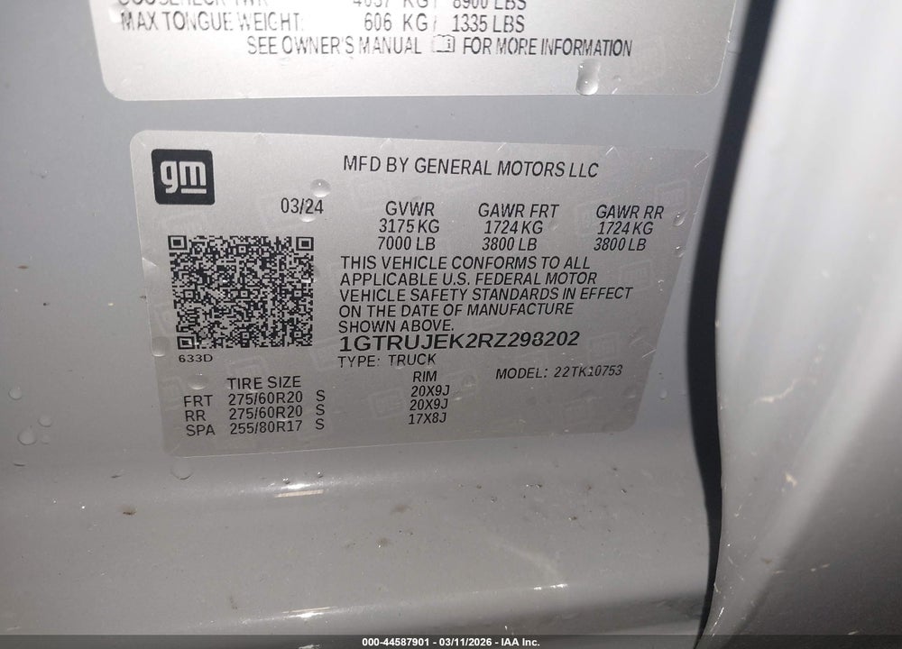 2024 GMC SIERRA 1500 4WD  STANDARD BOX ELEVATION WITH 3VL VIN: 1GTRUJEK2RZ298202