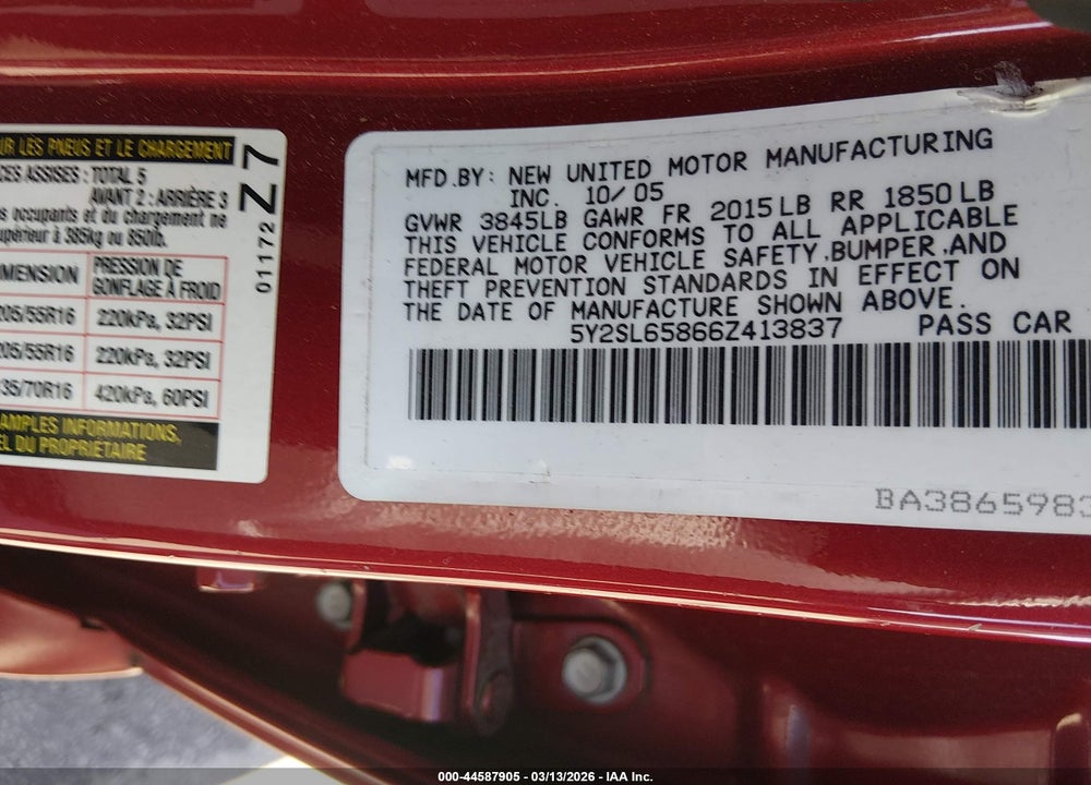 2006 PONTIAC VIBE VIN: 5Y2SL65866Z413837