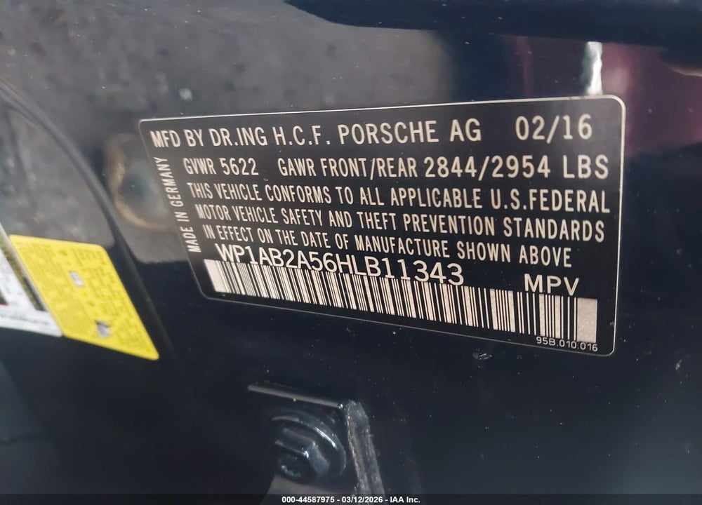 2017 PORSCHE MACAN S VIN: WP1AB2A56HLB11343