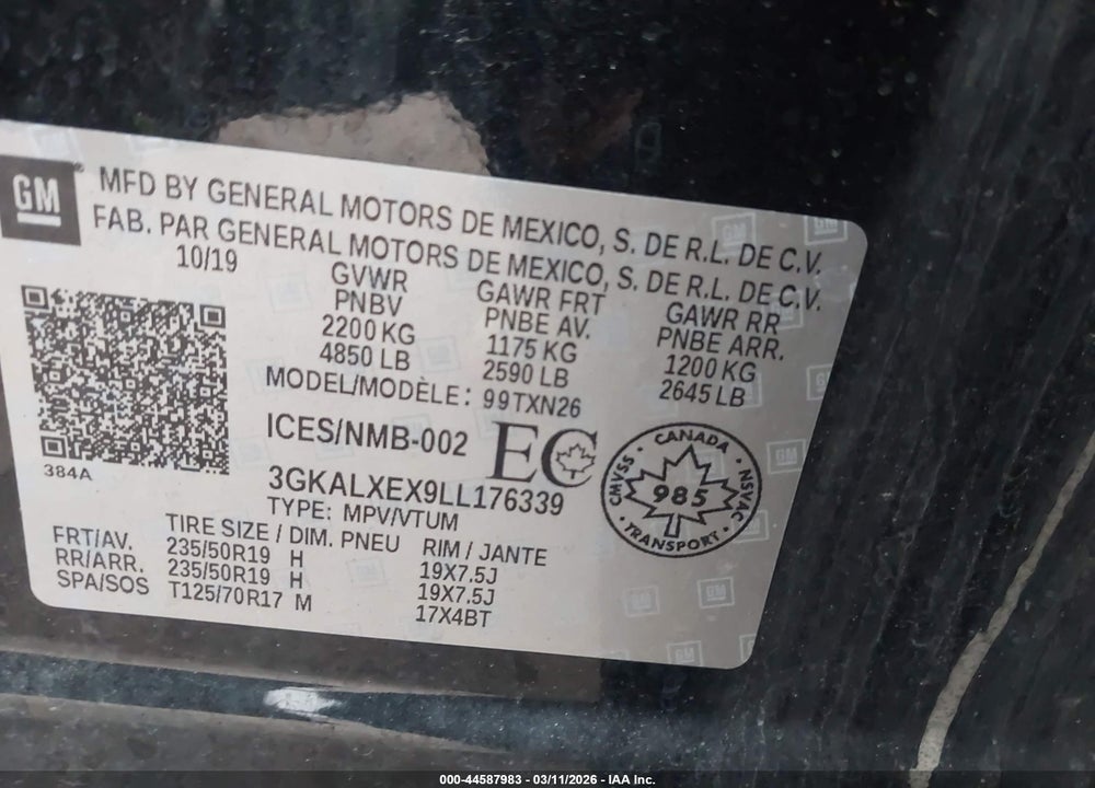 2020 GMC TERRAIN DENALI VIN: 3GKALXEX9LL176339