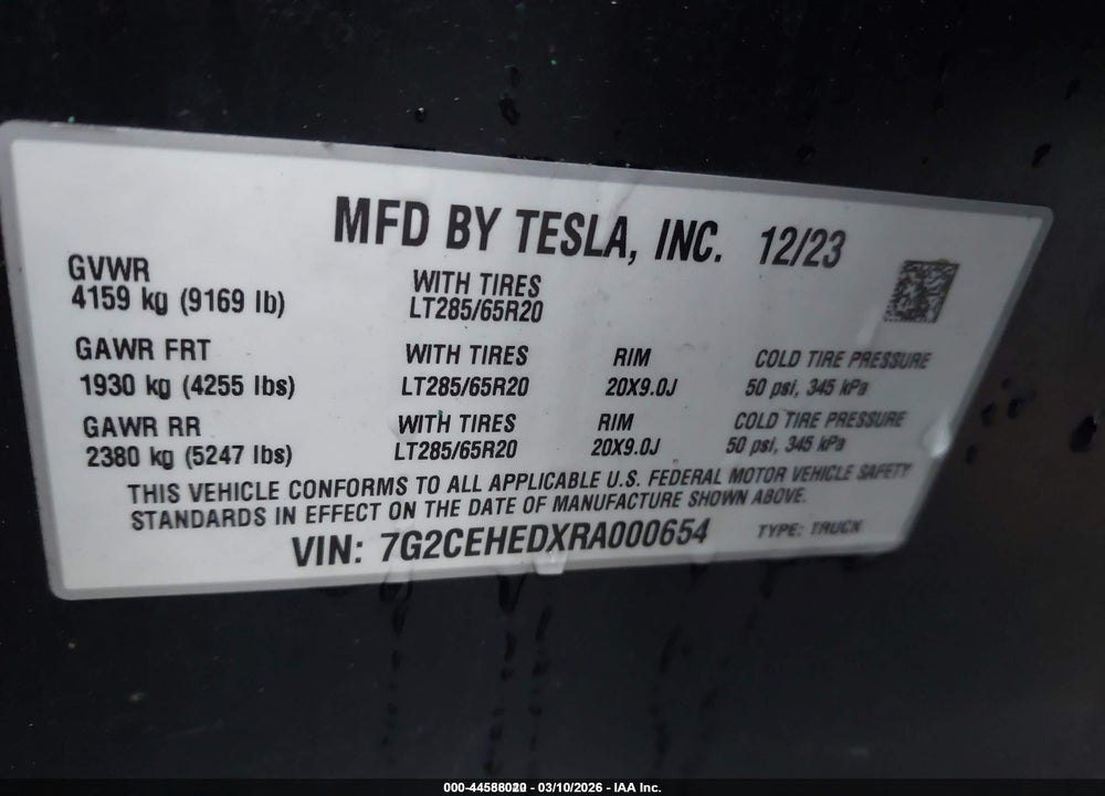 2024 TESLA CYBERTRUCK ALL-WHEEL DRIVE VIN: 7G2CEHEDXRA000654