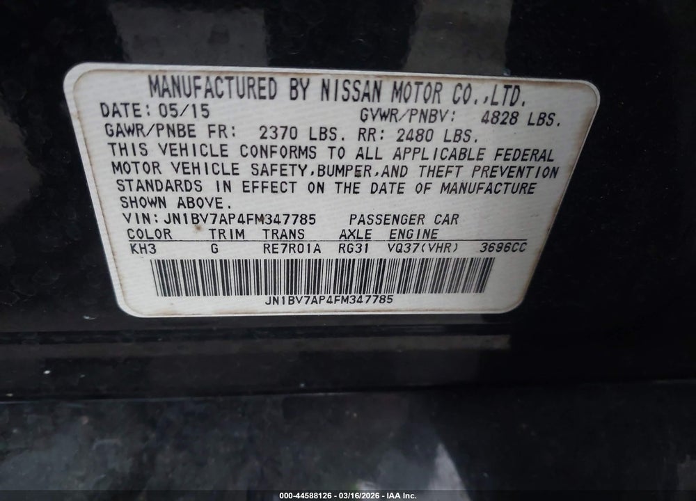 2015 INFINITI Q50 PREMIUM VIN: JN1BV7AP4FM347785