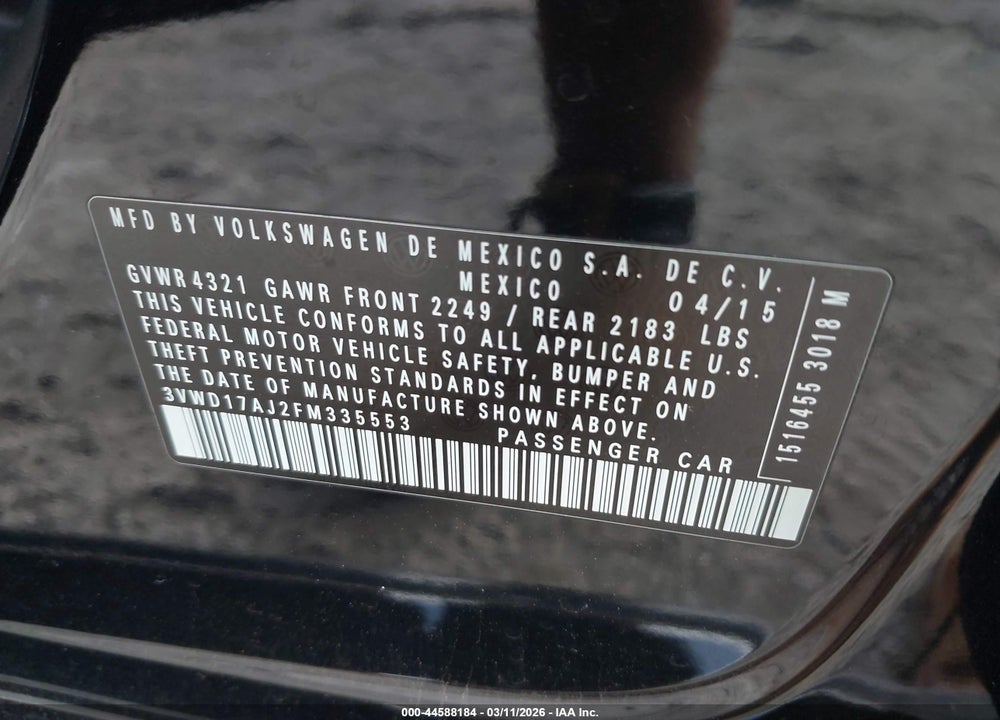 2015 VOLKSWAGEN JETTA 1.8T SPORT VIN: 3VWD17AJ2FM335553