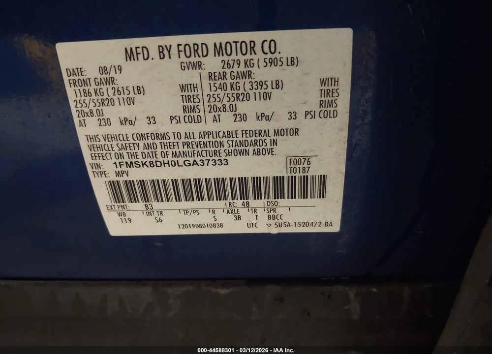 2020 FORD EXPLORER XLT VIN: 1FMSK8DH0LGA37333