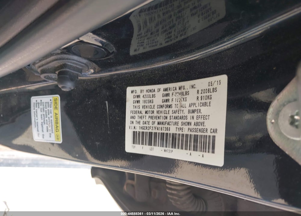 2015 HONDA ACCORD LX VIN: 1HGCR2F37FA187368