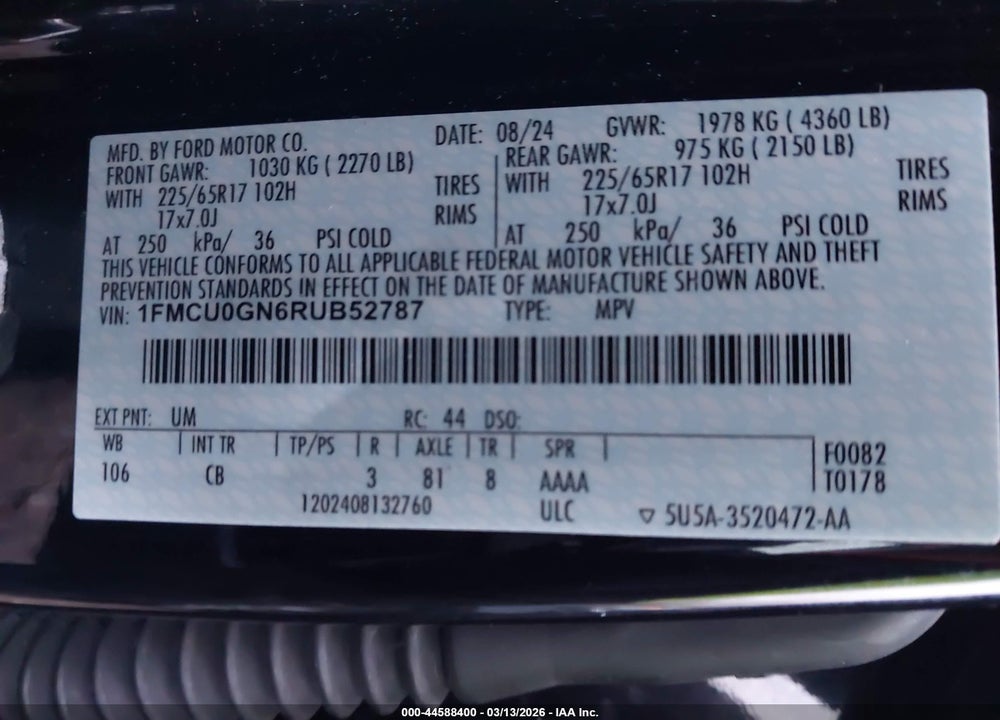 2024 FORD ESCAPE ACTIVE VIN: 1FMCU0GN6RUB52787
