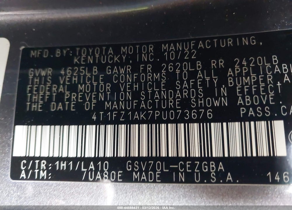 2023 TOYOTA CAMRY XLE V6 VIN: 4T1FZ1AK7PU073676