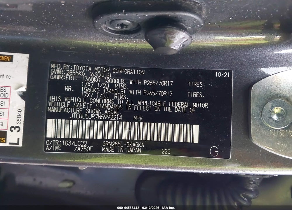 2022 TOYOTA 4RUNNER TRD OFF ROAD PREMIUM VIN: JTERU5JR7N5992214