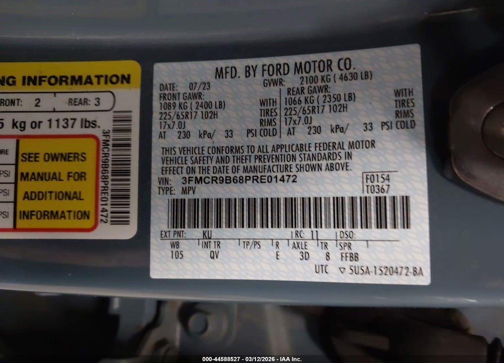 2023 FORD BRONCO SPORT BIG BEND VIN: 3FMCR9B68PRE01472