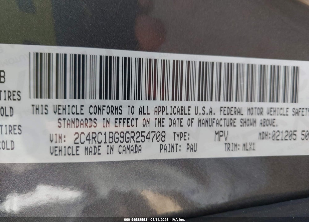 2016 CHRYSLER TOWN & COUNTRY TOURING VIN: 2C4RC1BG9GR254708