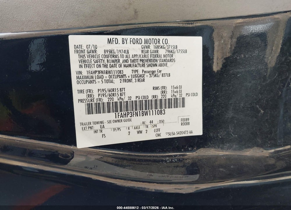 2011 FORD FOCUS SE VIN: 1FAHP3FN1BW111083