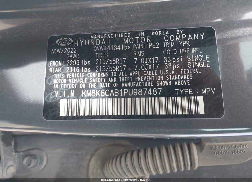 2023 HYUNDAI KONA SEL VIN: KM8K6CAB1PU987487