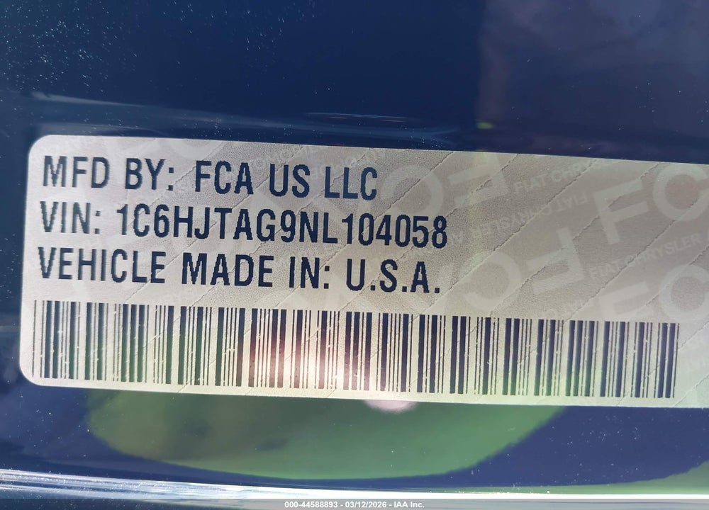 2022 JEEP GLADIATOR WILLYS SPORT 4X4 VIN: 1C6HJTAG9NL104058