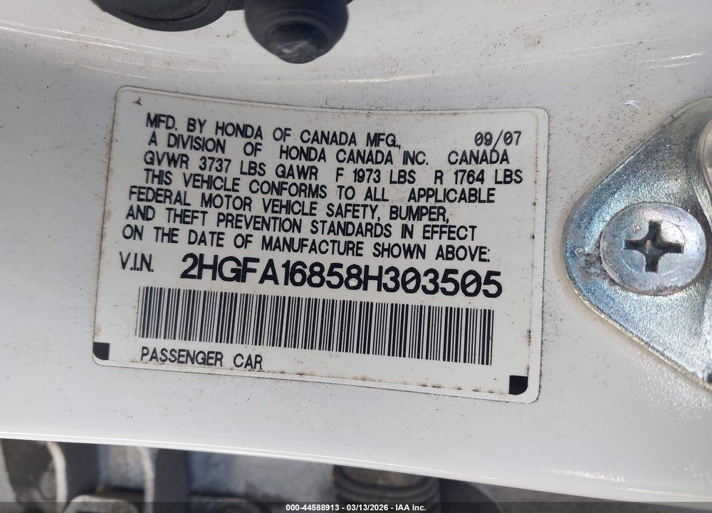 2008 HONDA CIVIC EX VIN: 2HGFA16858H303505