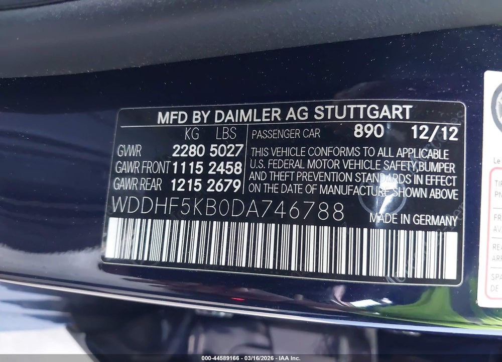 2013 MERCEDES-BENZ E 350 VIN: WDDHF5KB0DA746788