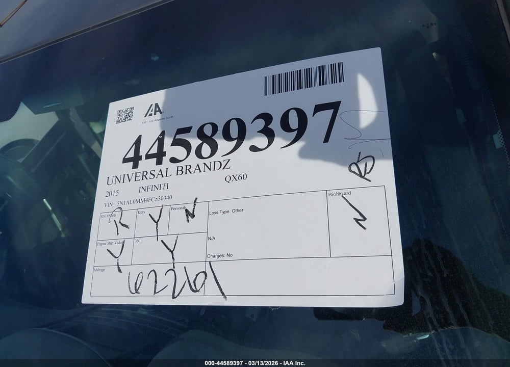 2015 INFINITI QX60 VIN: 5N1AL0MM4FC530340
