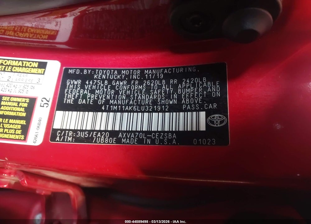 2020 TOYOTA CAMRY SE VIN: 4T1M11AK6LU321912