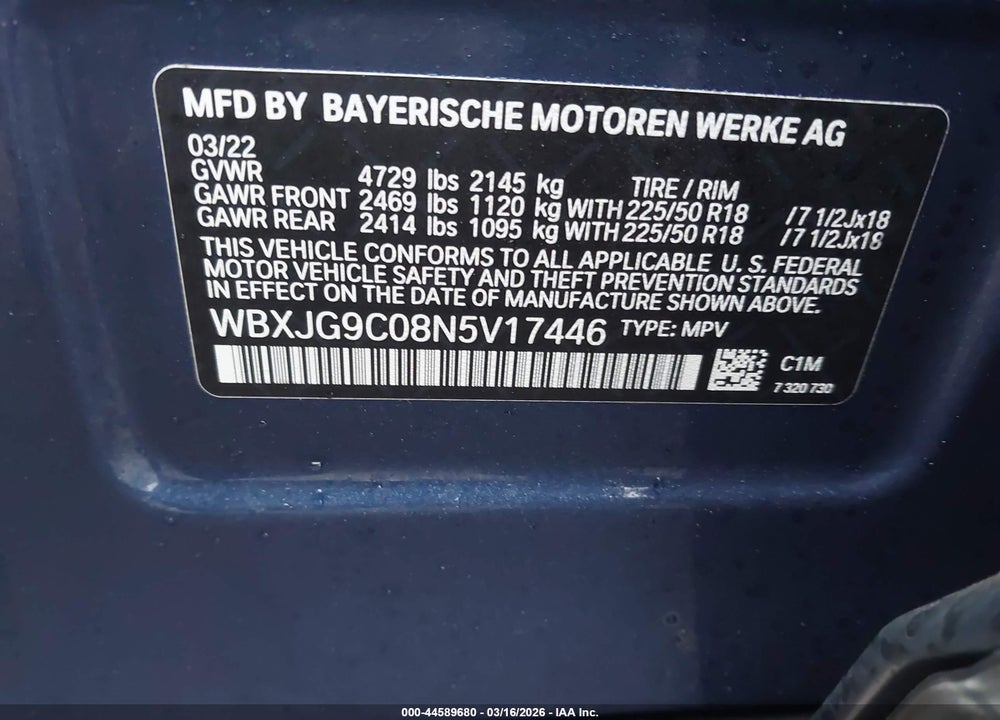 2022 BMW X1 XDRIVE28I VIN: WBXJG9C08N5V17446