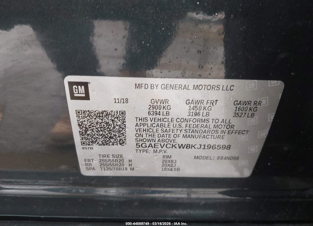 2019 BUICK ENCLAVE AWD AVENIR VIN: 5GAEVCKW8KJ196598