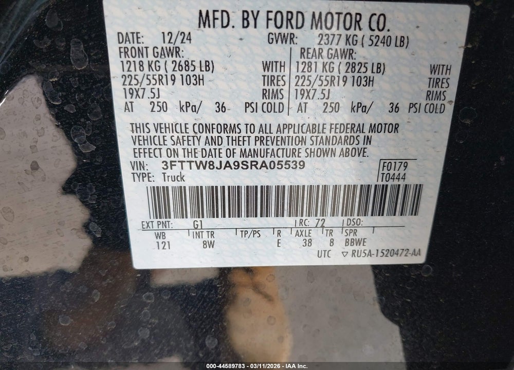 2025 FORD MAVERICK XLT VIN: 3FTTW8JA9SRA05539