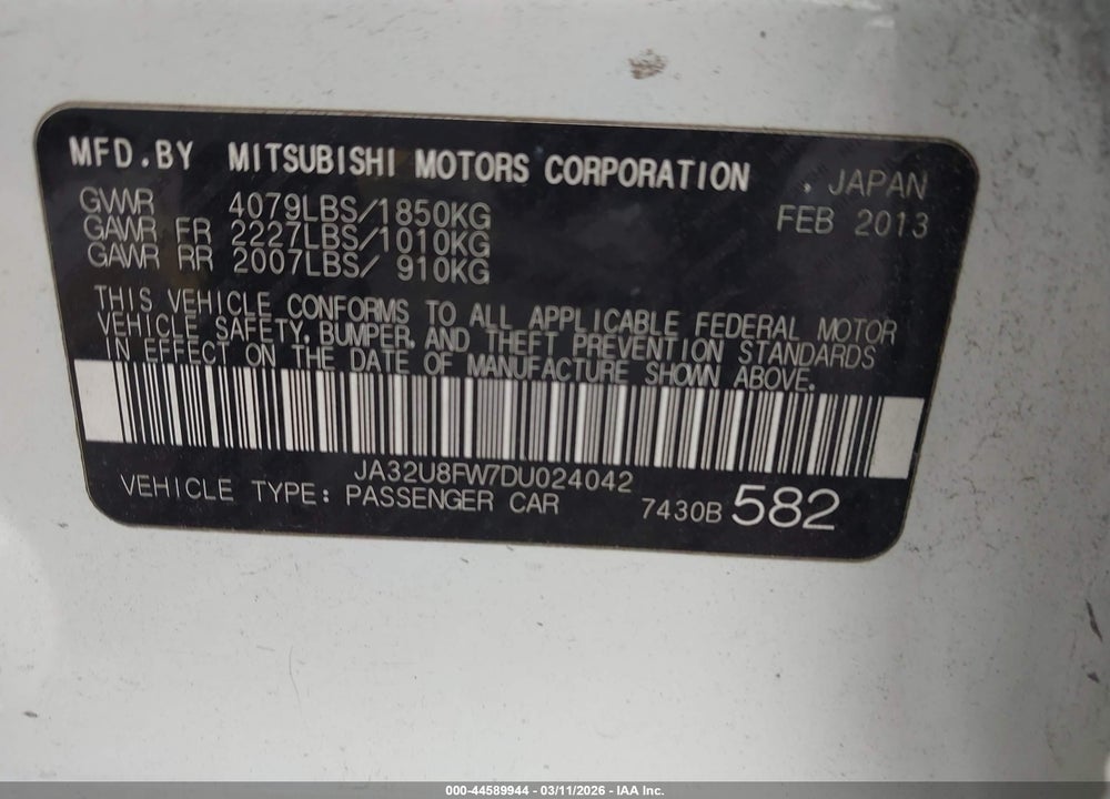 2013 MITSUBISHI LANCER GT VIN: JA32U8FW7DU024042