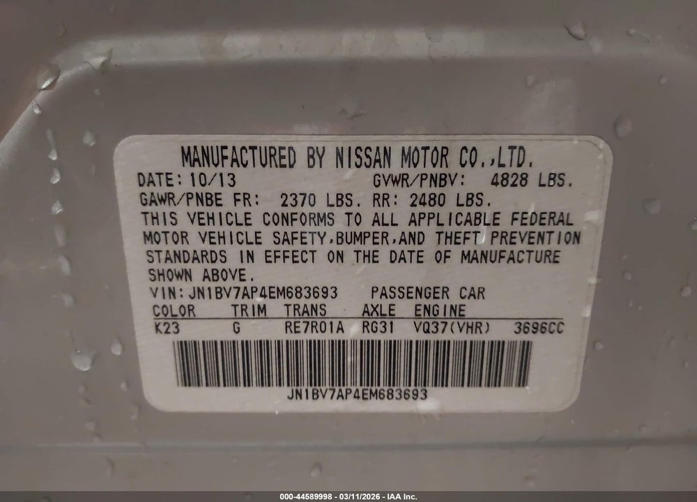 2014 INFINITI Q50 PREMIUM VIN: JN1BV7AP4EM683693