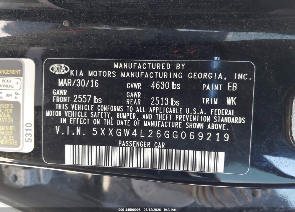 2016 KIA OPTIMA SX TURBO VIN: 5XXGW4L26GG069219