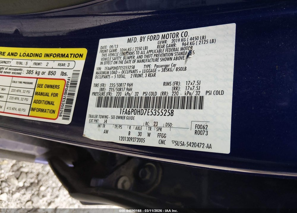 2014 FORD FUSION SE VIN: 1FA6P0HD7E5355258