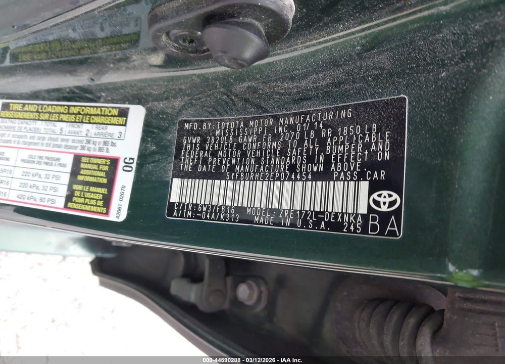 2014 TOYOTA COROLLA LE PLUS VIN: 5YFBURHE2EP074454