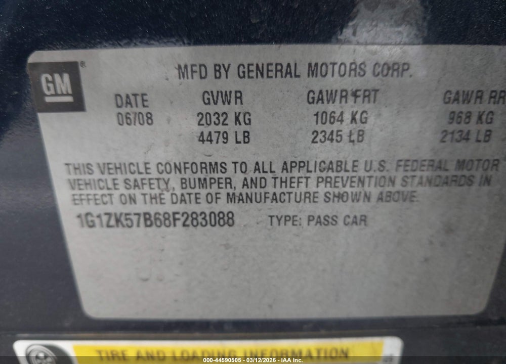 2008 CHEVROLET MALIBU LTZ VIN: 1G1ZK57B68F283088