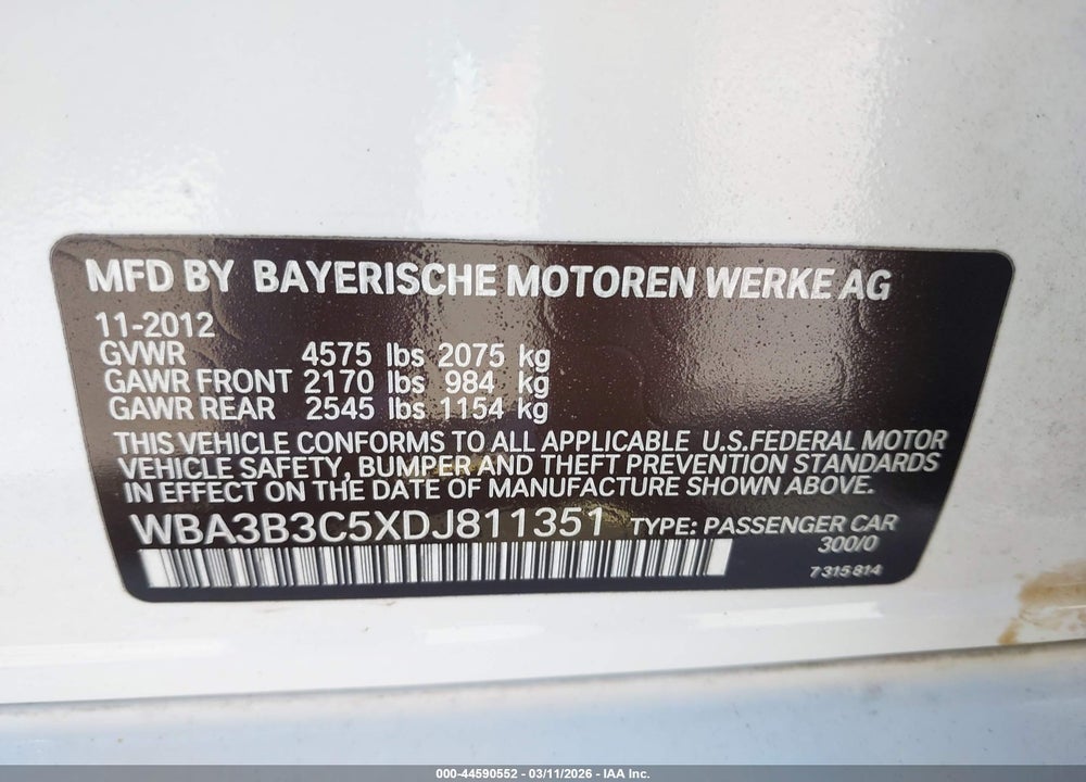 2013 BMW 328I XDRIVE VIN: WBA3B3C5XDJ811351