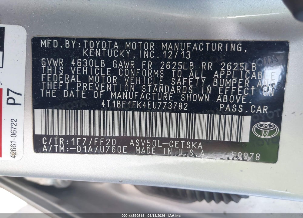 2014 TOYOTA CAMRY SE VIN: 4T1BF1FK4EU773782