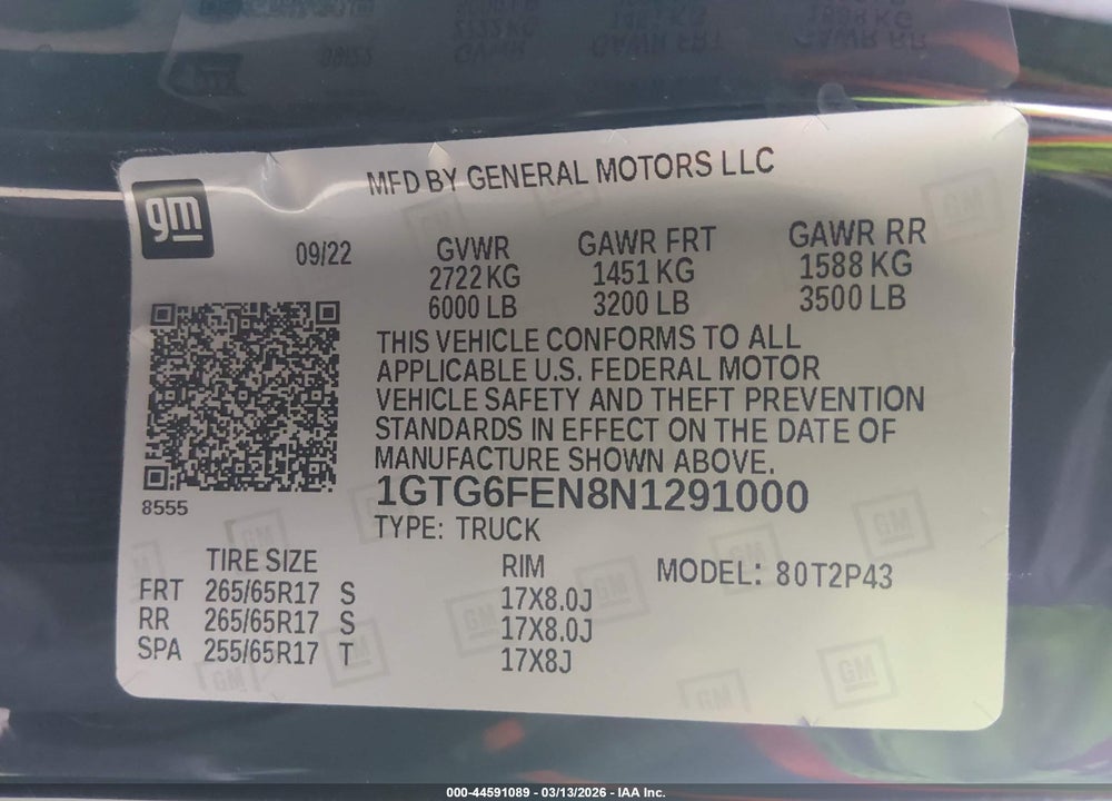 2022 GMC CANYON 4WD  SHORT BOX AT4 - LEATHER VIN: 1GTG6FEN8N1291000