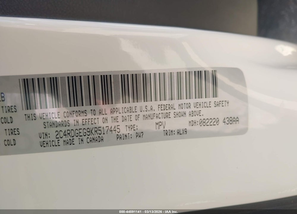 2019 DODGE GRAND CARAVAN GT VIN: 2C4RDGEG9KR517445