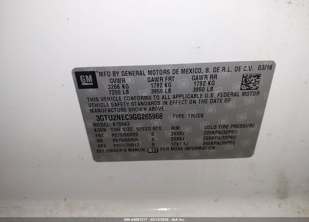2016 GMC SIERRA 1500 SLT VIN: 3GTU2NEC9GG265968