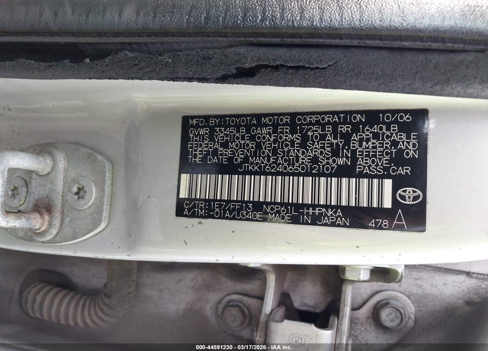 2006 SCION XA VIN: JTKKT624065012107