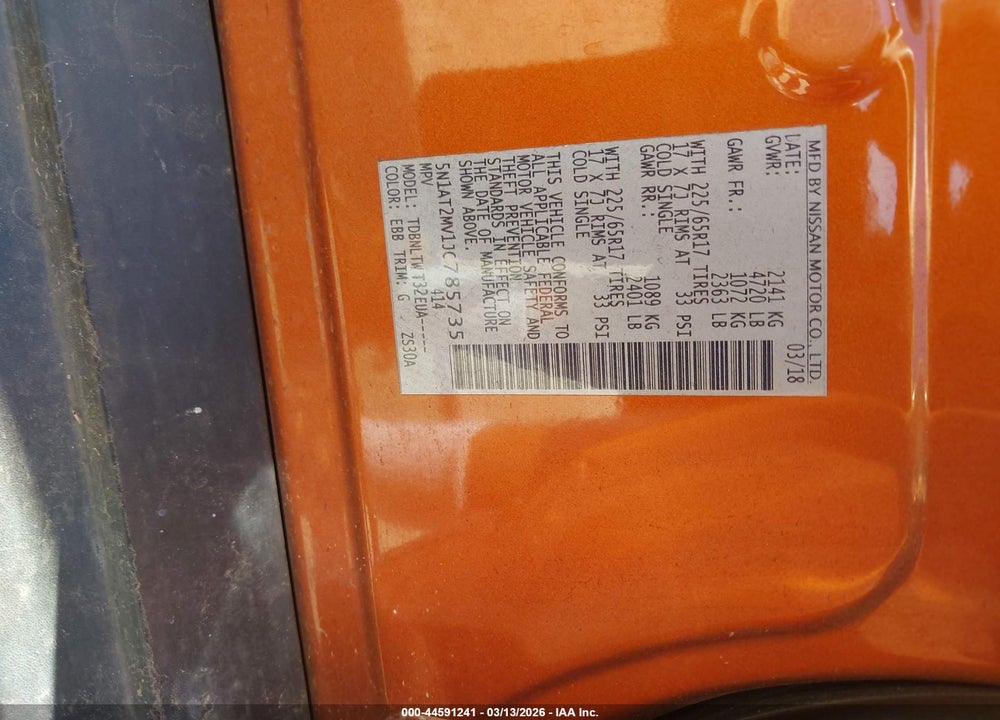 2018 NISSAN ROGUE SV VIN: 5N1AT2MV1JC785735