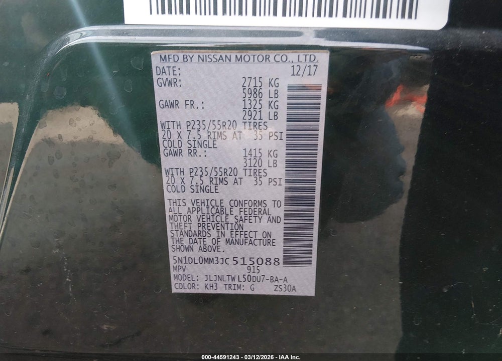 2018 INFINITI QX60 VIN: 5N1DL0MM3JC515088
