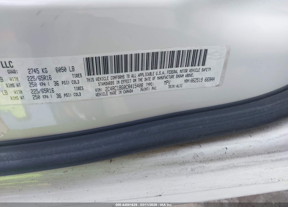 2012 CHRYSLER TOWN & COUNTRY TOURING VIN: 2C4RC1BG0CR415408