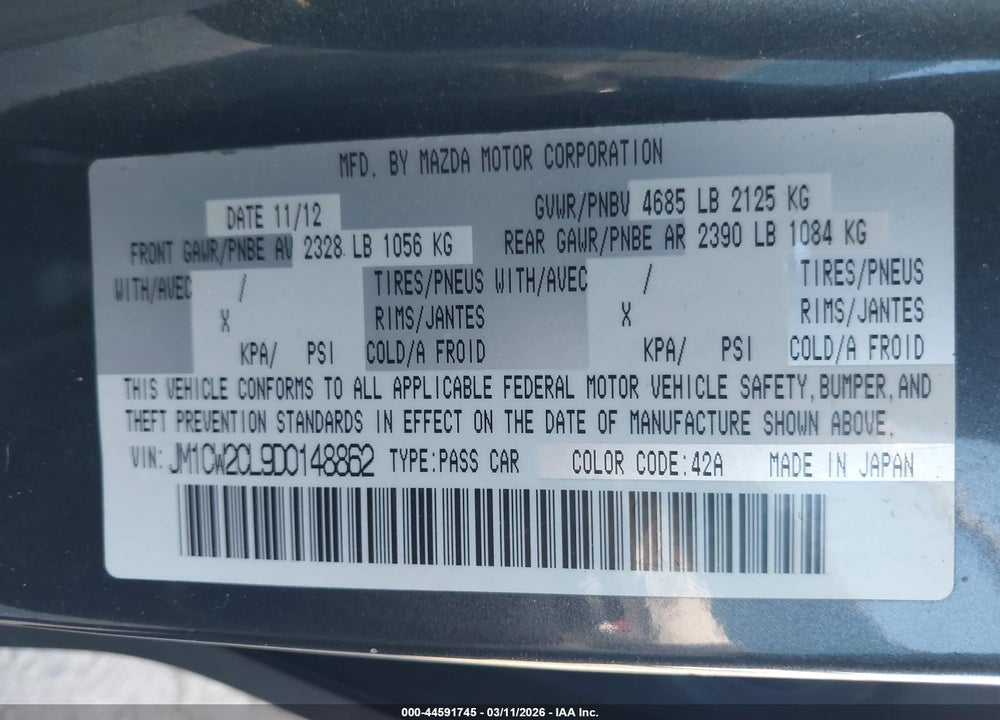 2013 MAZDA 5 TOURING VIN: JM1CW2CL9D0148862