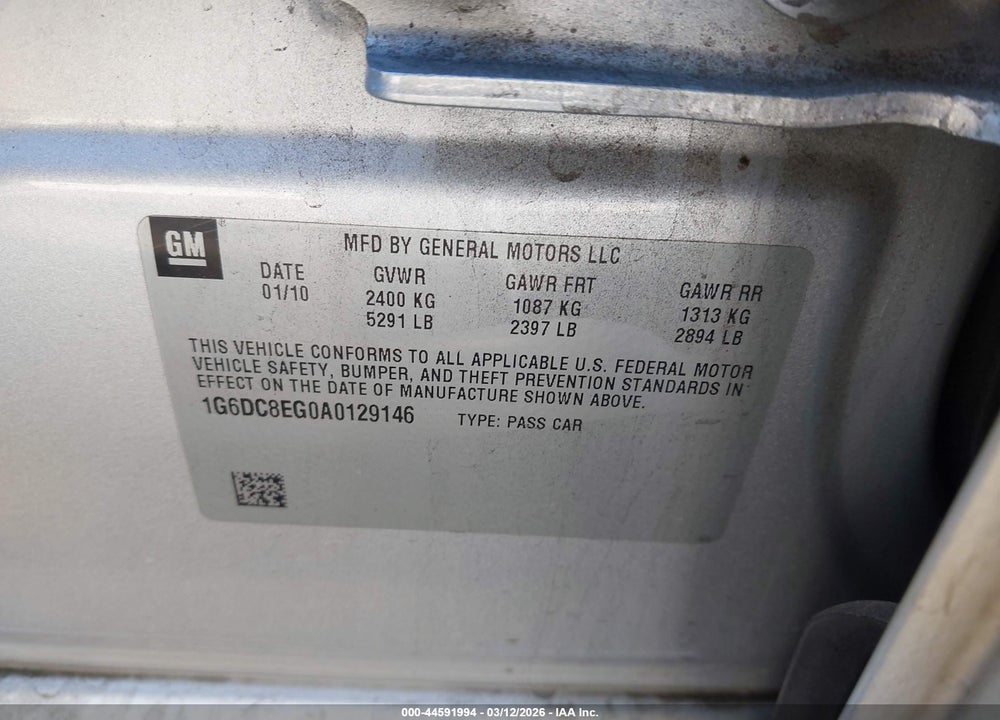 2010 CADILLAC CTS STANDARD VIN: 1G6DC8EG0A0129146