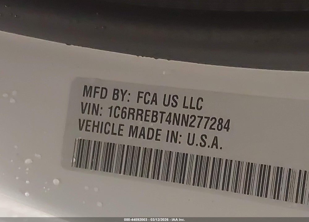2022 RAM 1500 BIG HORN  4X2 6'4 BOX VIN: 1C6RREBT4NN277284