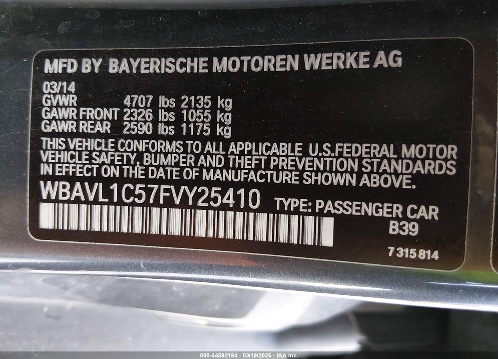 2015 BMW X1 XDRIVE28I VIN: WBAVL1C57FVY25410