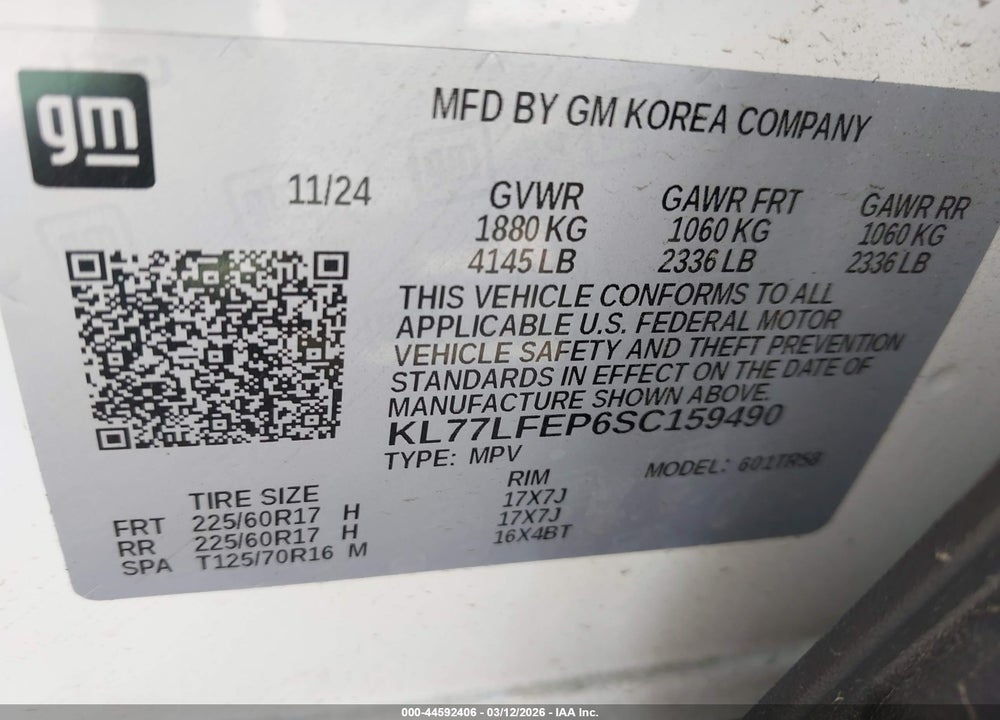 2025 CHEVROLET TRAX FWD LS VIN: KL77LFEP6SC159490