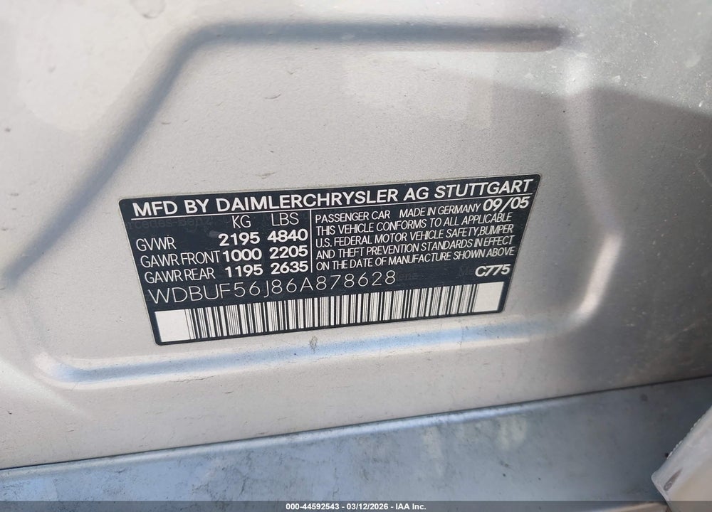 2006 MERCEDES-BENZ E 350 VIN: WDBUF56J86A878628
