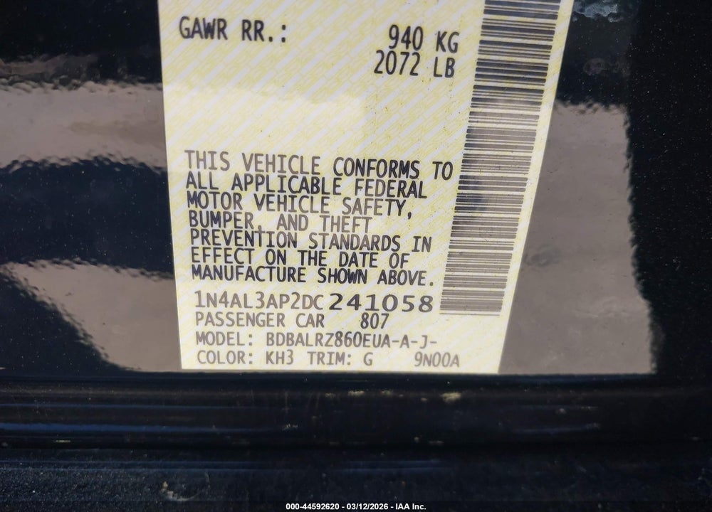 2013 NISSAN ALTIMA 2.5 S VIN: 1N4AL3AP2DC241058