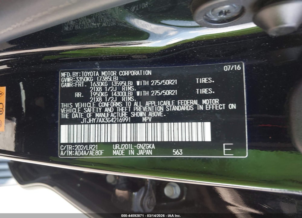 2016 LEXUS LX 570 VIN: JTJHY7AX3G4216991